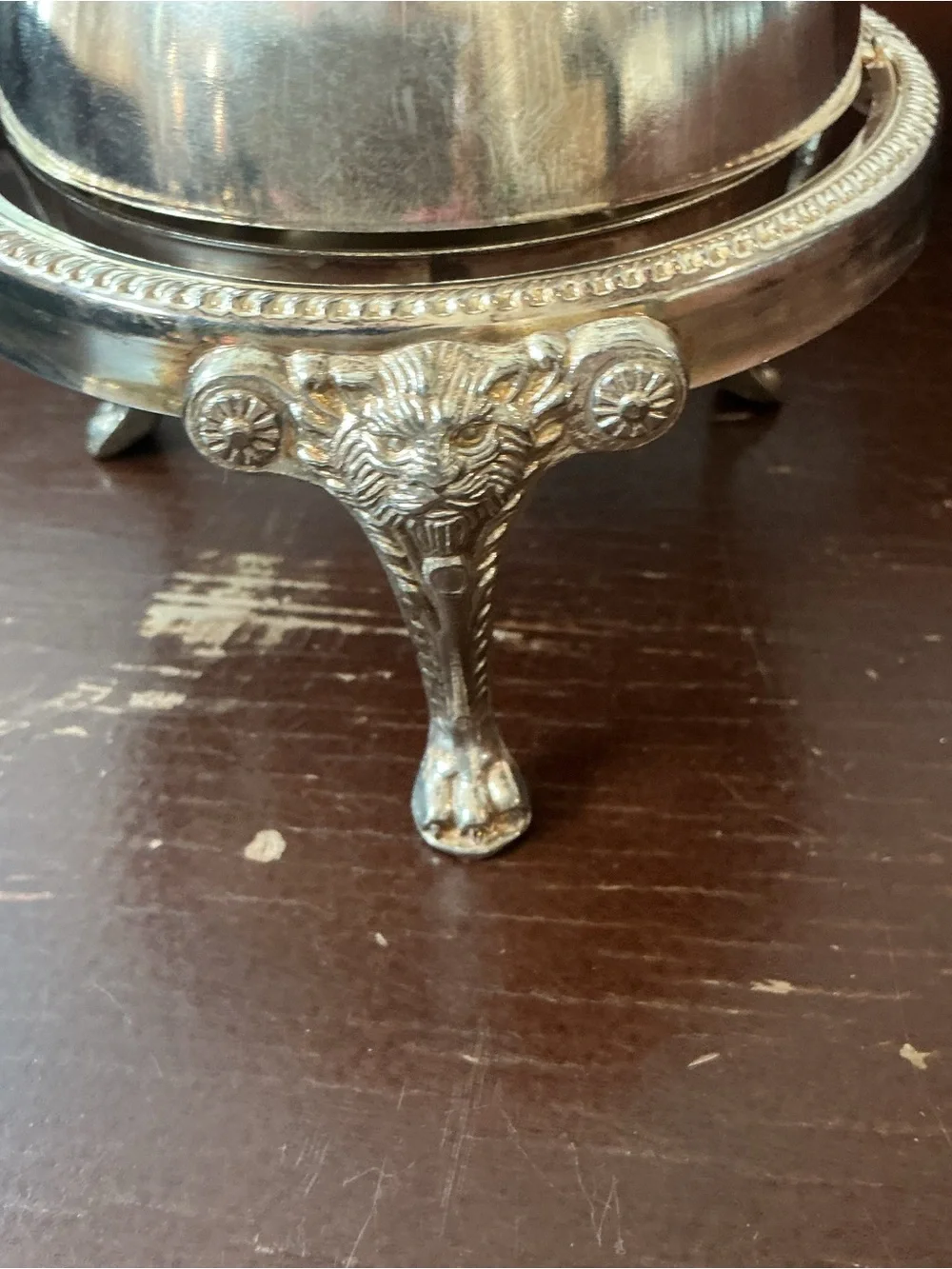 Vintage Silver Plate Roll Top Lid Caviar Butter Dish Server Lion Heads Claw Feet